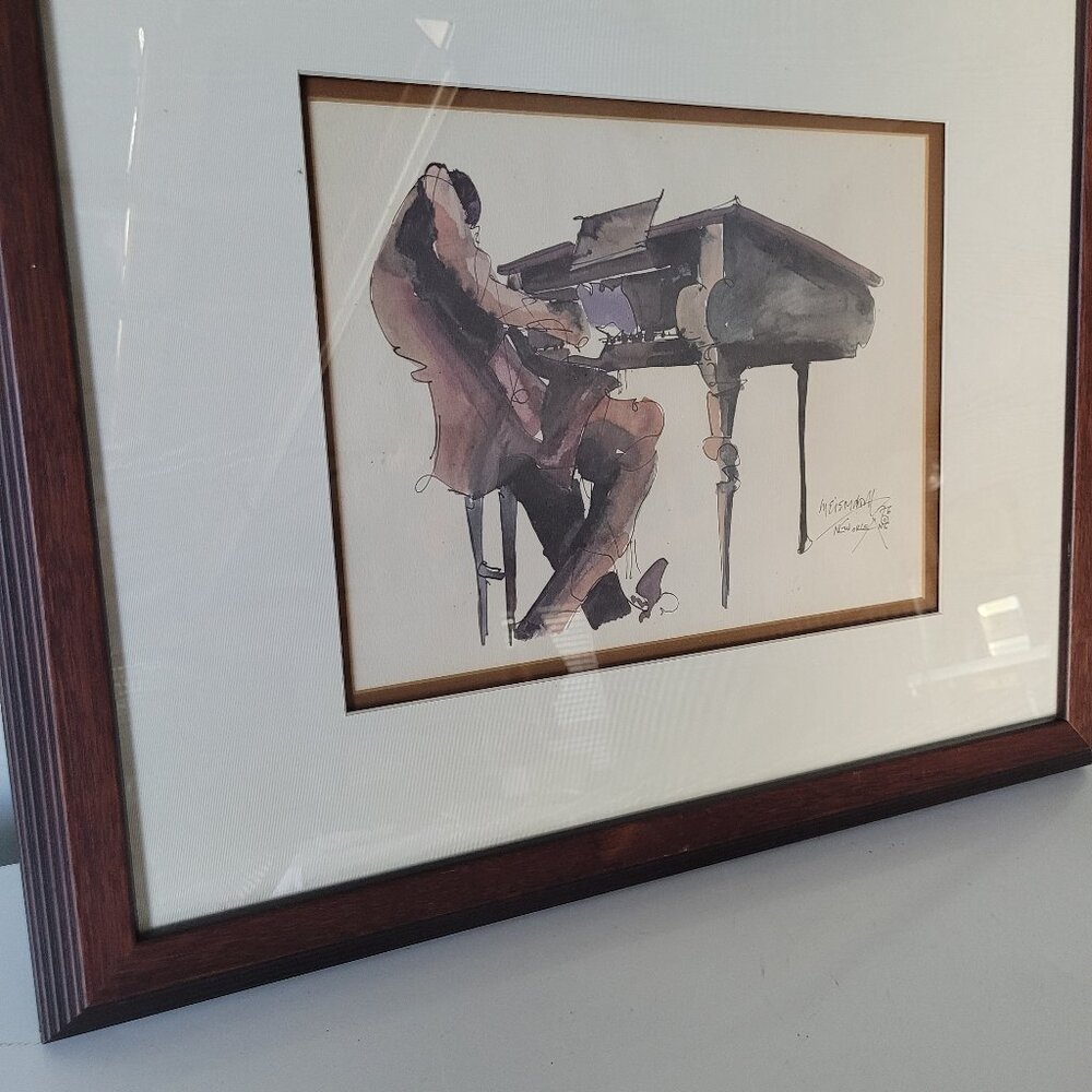 Jazz piano player, framed and signed by artist